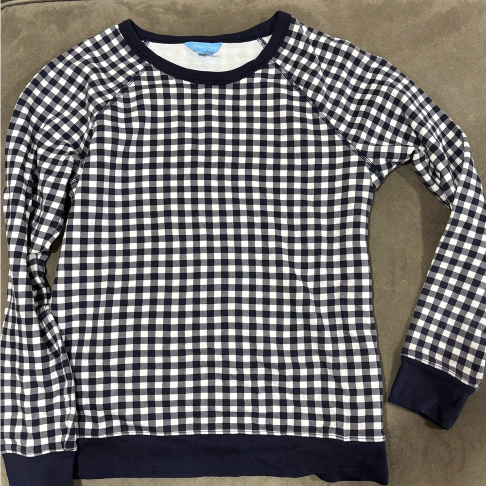 NWOT Draper James sweatshirt, navy & white gingham, size Medium